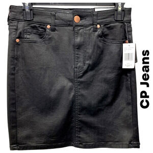 CP Jeans NWT Coated Black Stretch‎ Mini Skirt, Size 3